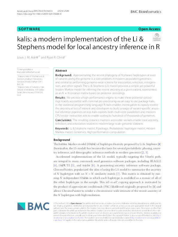 kalis: a modern implementation of the Li & Stephens model for local ancestry inference in R Thumbnail