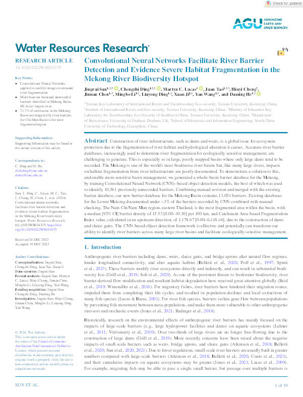 Convolutional Neural Networks Facilitate River Barrier Detection and Evidence Severe Habitat Fragmentation in the Mekong River Biodiversity Hotspot Thumbnail