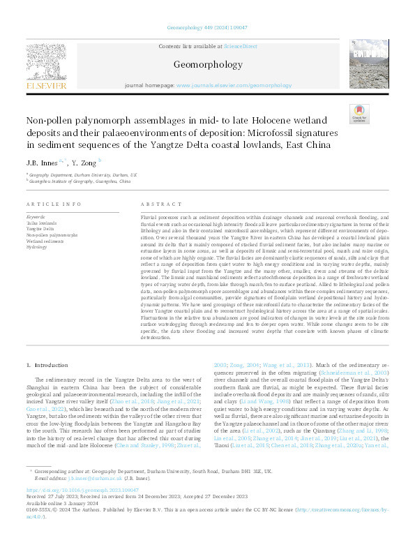 Non-pollen palynomorph assemblages in mid- to late Holocene wetland deposits and their palaeoenvironments of deposition: Microfossil signatures in sediment sequences of the Yangtze Delta coastal lowlands, East China Thumbnail