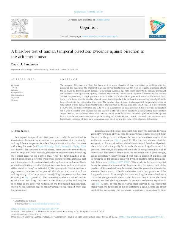 A bias-free test of human temporal bisection: Evidence against bisection at the arithmetic mean Thumbnail