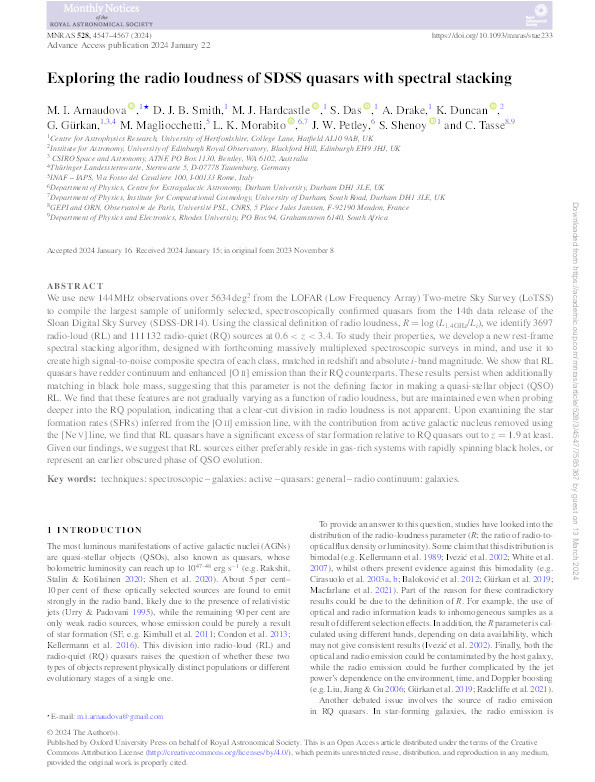 Exploring the radio loudness of SDSS quasars with spectral stacking Thumbnail