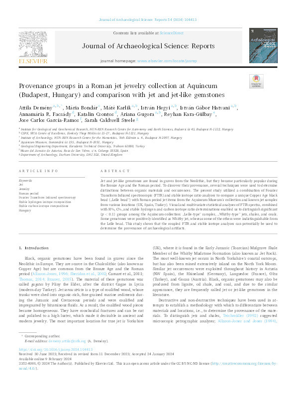 Provenance groups in a Roman jet jewelry collection at Aquincum (Budapest, Hungary) and comparison with jet and jet-like gemstones Thumbnail