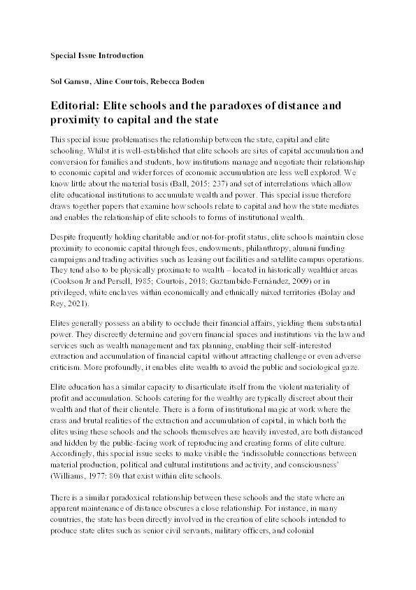 The material basis of elite schooling: capital and the state Thumbnail