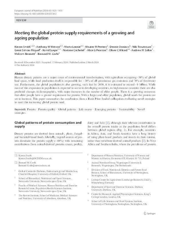 Meeting the global protein supply requirements of a growing and ageing population. Thumbnail