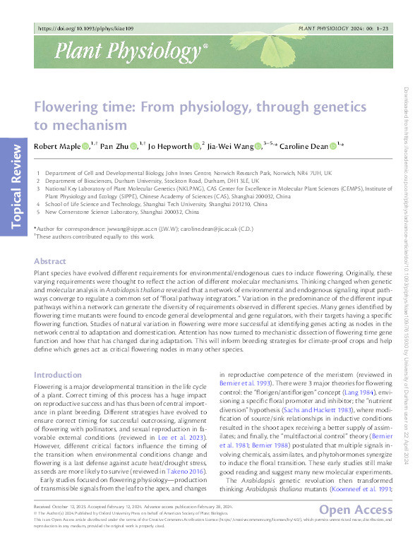 Flowering time: from physiology, through genetics to mechanism. Thumbnail