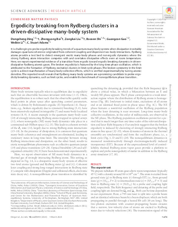 Ergodicity breaking from Rydberg clusters in a driven-dissipative many-body system. Thumbnail