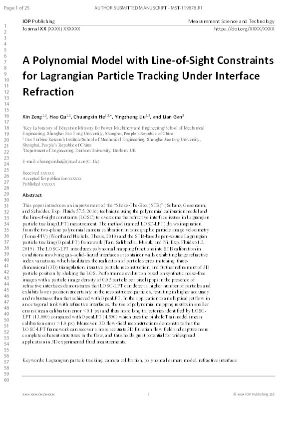 A Polynomial Model with Line-of-Sight Constraints for Lagrangian Particle Tracking Under Interface Refraction Thumbnail