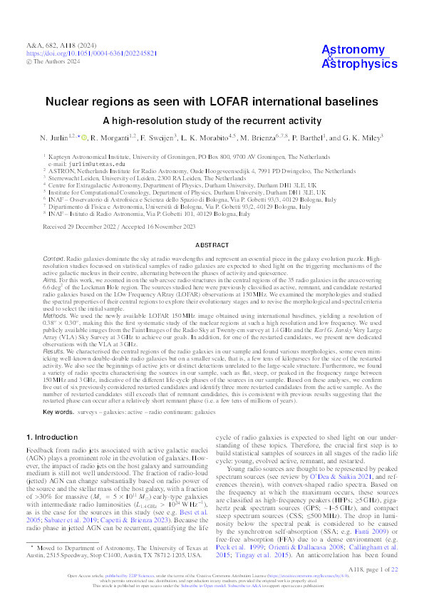 Nuclear regions as seen with LOFAR international baselines: A high-resolution study of the recurrent activity Thumbnail