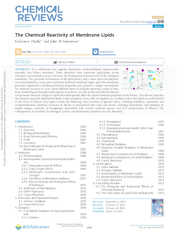 The Chemical Reactivity of Membrane Lipids Thumbnail