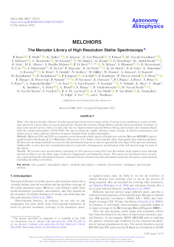 MELCHIORS: The Mercator Library of High Resolution Stellar Spectroscopy Thumbnail