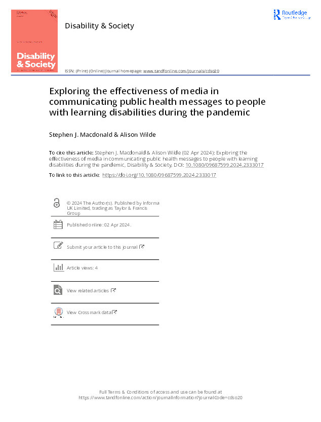 Exploring the effectiveness of media in communicating public health messages to people with learning disabilities during the pandemic Thumbnail