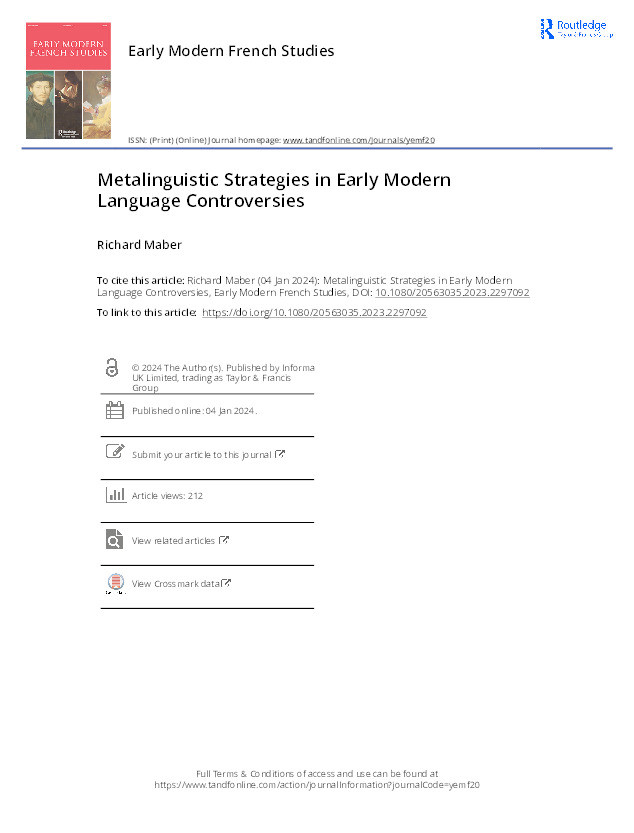 Metalinguistic Strategies in Early Modern Language Controversies Thumbnail