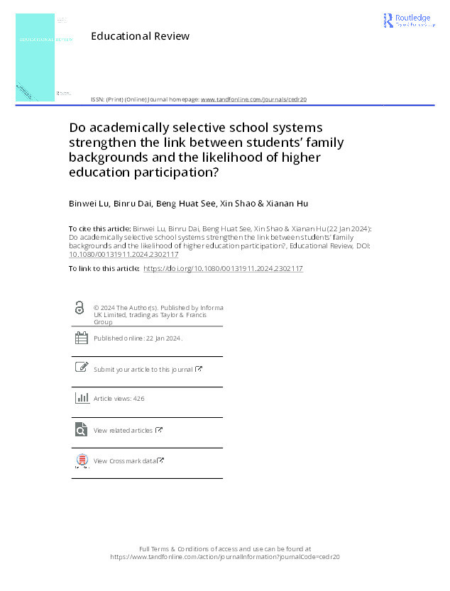 Do academically selective school systems strengthen the link between students’ family backgrounds and the likelihood of higher education participation? Thumbnail