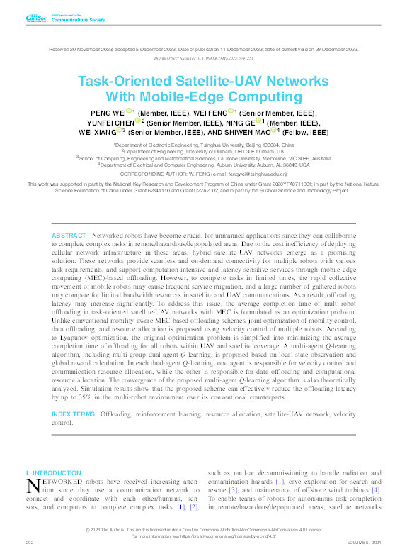 Task-Oriented Satellite-UAV Networks With Mobile-Edge Computing Thumbnail