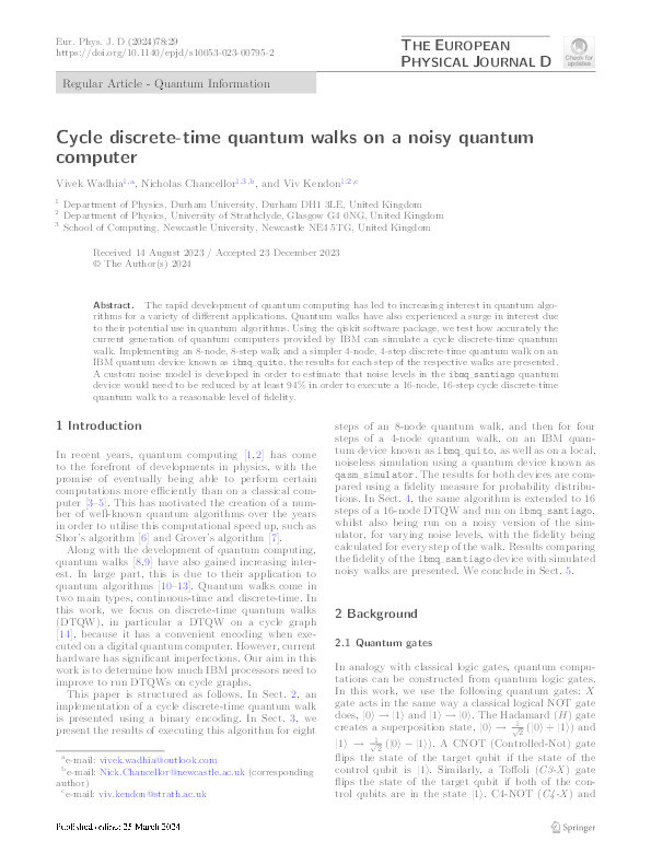 Cycle discrete-time quantum walks on a noisy quantum computer Thumbnail