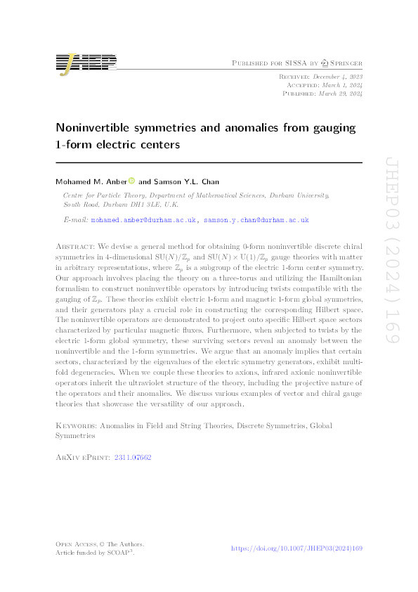 Noninvertible symmetries and anomalies from gauging 1-form electric centers Thumbnail