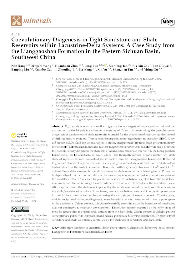 Coevolutionary Diagenesis in Tight Sandstone and Shale Reservoirs within Lacustrine-Delta Systems: A Case Study from the Lianggaoshan Formation in the Eastern Sichuan Basin, Southwest China Thumbnail