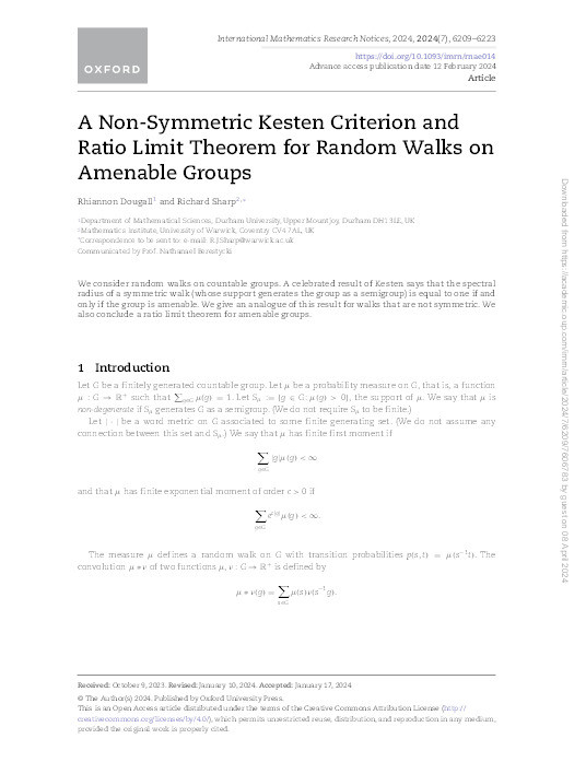 A Non-Symmetric Kesten Criterion and Ratio Limit Theorem for Random Walks on Amenable Groups Thumbnail