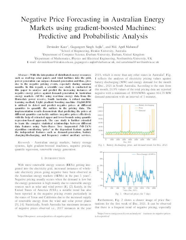 Negative Price Forecasting in Australian Energy Markets using gradient-boosted Machines: Predictive and Probabilistic Analysis Thumbnail