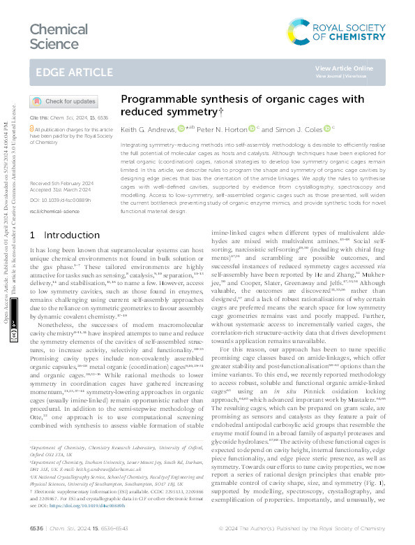 Programmable synthesis of organic cages with reduced symmetry Thumbnail