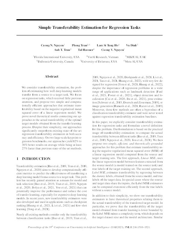 Simple transferability estimation for regression tasks Thumbnail