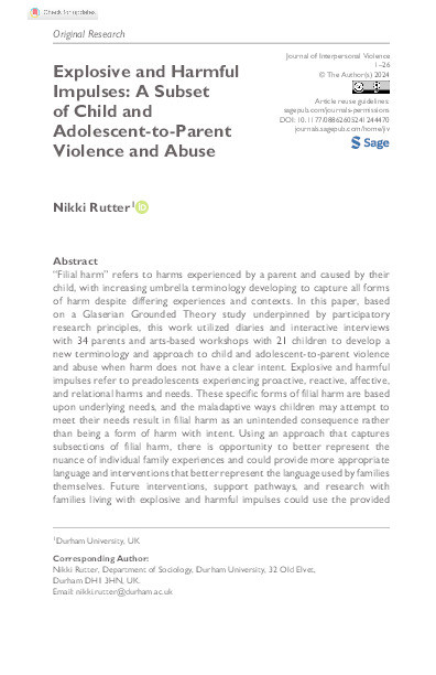 Explosive and Harmful Impulses: A Subset of Child and Adolescent-to-Parent Violence and Abuse Thumbnail