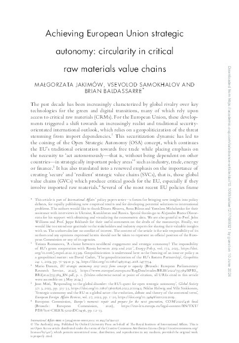 Achieving European Union strategic autonomy: circularity in critical raw materials value chains Thumbnail