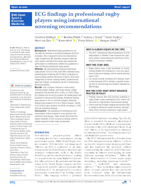 ECG findings in professional rugby players using international screening recommendations. Thumbnail