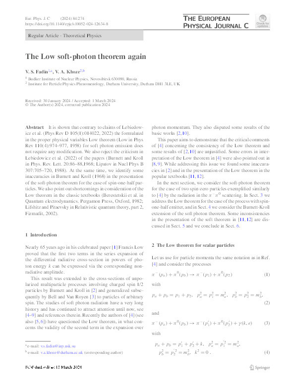 Publisher Erratum: The Low soft-photon theorem again Thumbnail