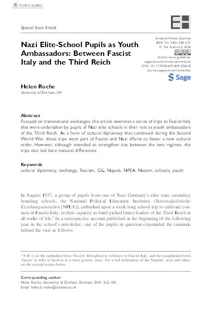 Nazi Elite-School Pupils as Youth Ambassadors: Between Fascist Italy and the Third Reich Thumbnail