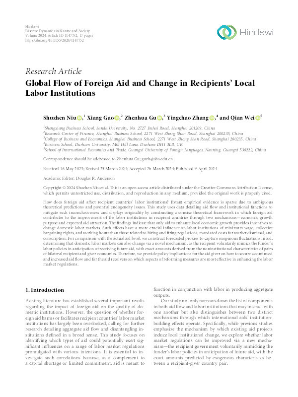 Global Flow of Foreign Aid and Change in Recipients’ Local Labor Institutions Thumbnail