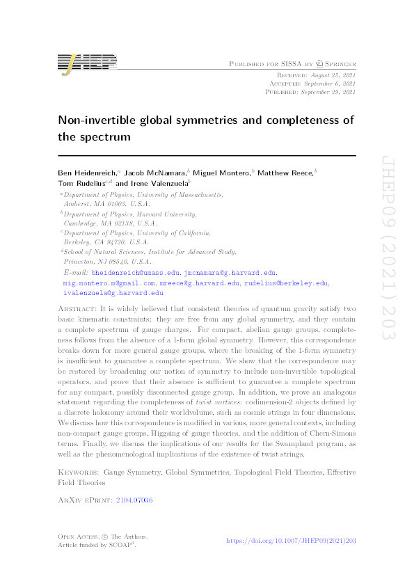 Non-invertible global symmetries and completeness of the spectrum Thumbnail