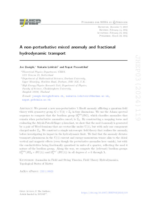 A non-perturbative mixed anomaly and fractional hydrodynamic transport Thumbnail