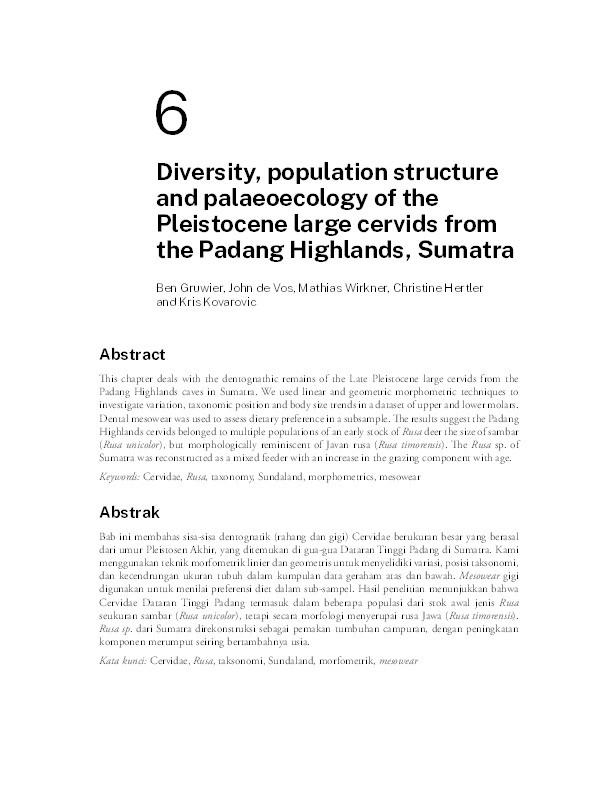 Diversity, population structure and palaeoecology of the Pleistocene large cervids from the Padang Highlands, Sumatra Thumbnail