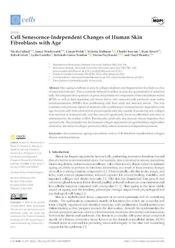 Cell Senescence-Independent Changes of Human Skin Fibroblasts with Age Thumbnail