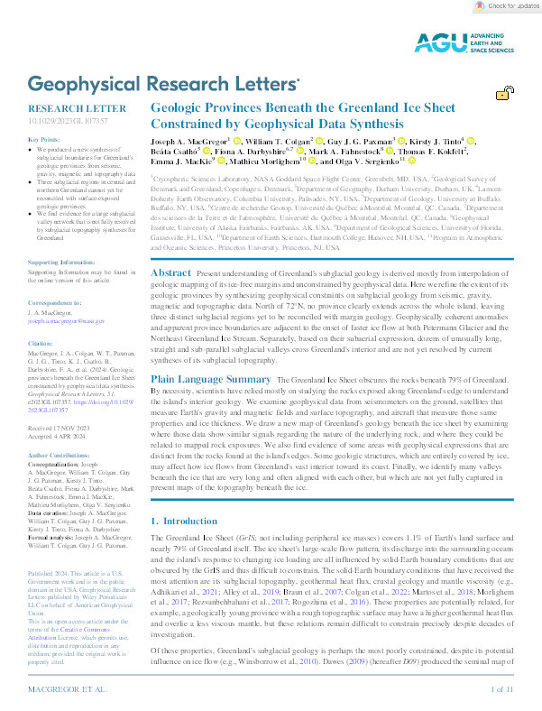 Geologic Provinces Beneath the Greenland Ice Sheet Constrained by Geophysical Data Synthesis Thumbnail