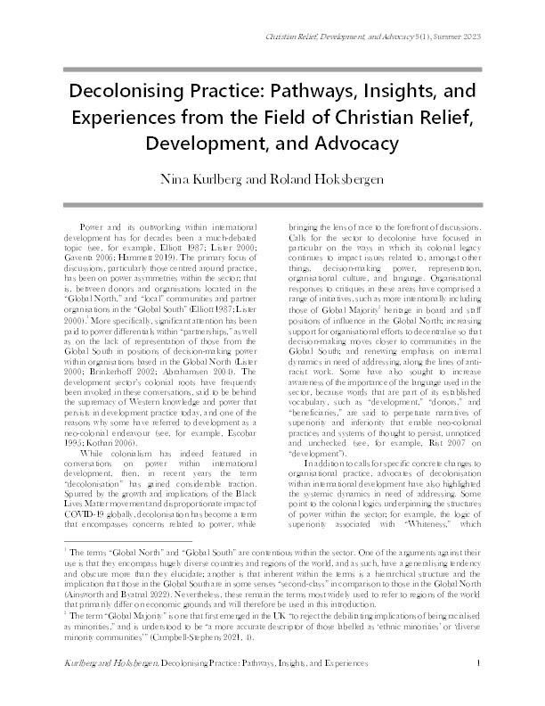 Decolonising Practice: Pathways, Insights, and Experiences from the Field of Christian Relief, Development, and Advocacy Thumbnail