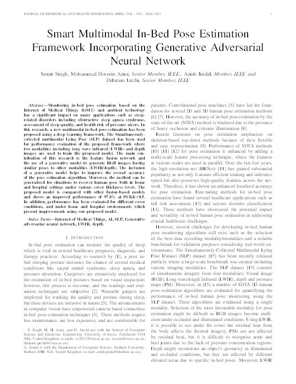Smart Multimodal In-Bed Pose Estimation Framework Incorporating Generative Adversarial Neural Network Thumbnail