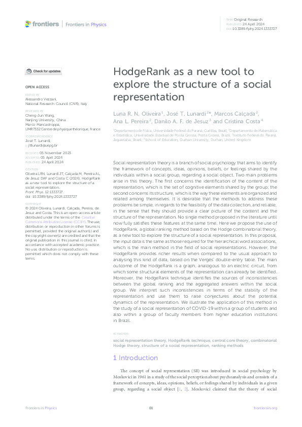 HodgeRank as a new tool to explore the structure of a social representation Thumbnail