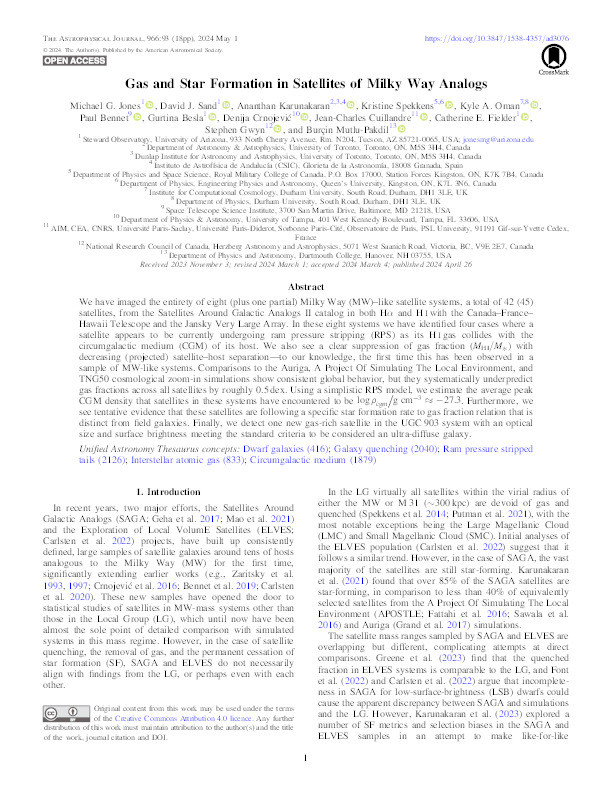 Gas and Star Formation in Satellites of Milky Way Analogs Thumbnail