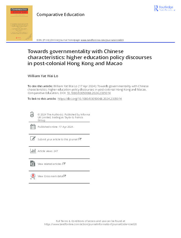 Towards governmentality with Chinese characteristics: higher education policy discourses in post-colonial Hong Kong and Macao Thumbnail
