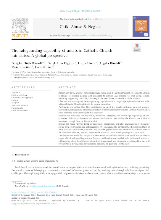 The safeguarding capability of adults in Catholic Church ministries: A global perspective Thumbnail