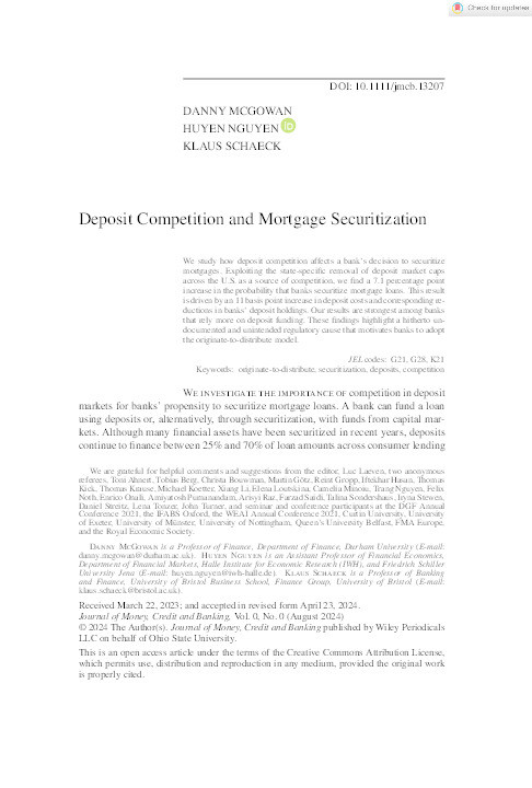 Deposit Competition and Mortgage Securitization Thumbnail