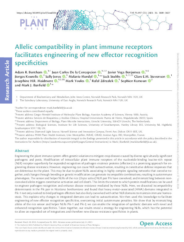 Allelic compatibility in plant immune receptors facilitates engineering of new effector recognition specificities Thumbnail