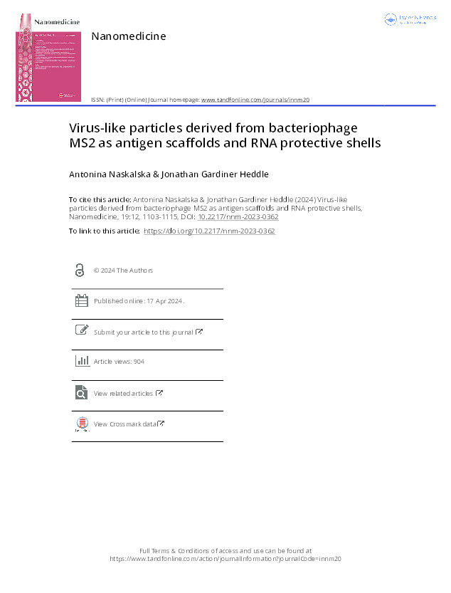 Virus-like particles derived from bacteriophage MS2 as antigen scaffolds and RNA protective shells Thumbnail