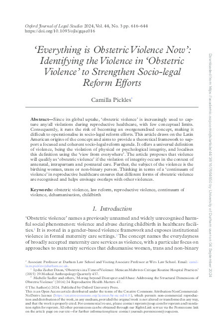 'Everything is Obstetric Violence Now': Identifying the Violence in 'Obstetric Violence' to Strengthen Socio-legal Reform Efforts Thumbnail