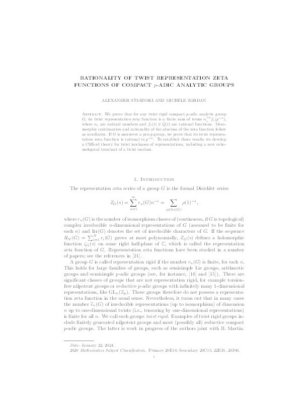 Rationality of twist representation zeta functions of compact p-adic analytic groups Thumbnail