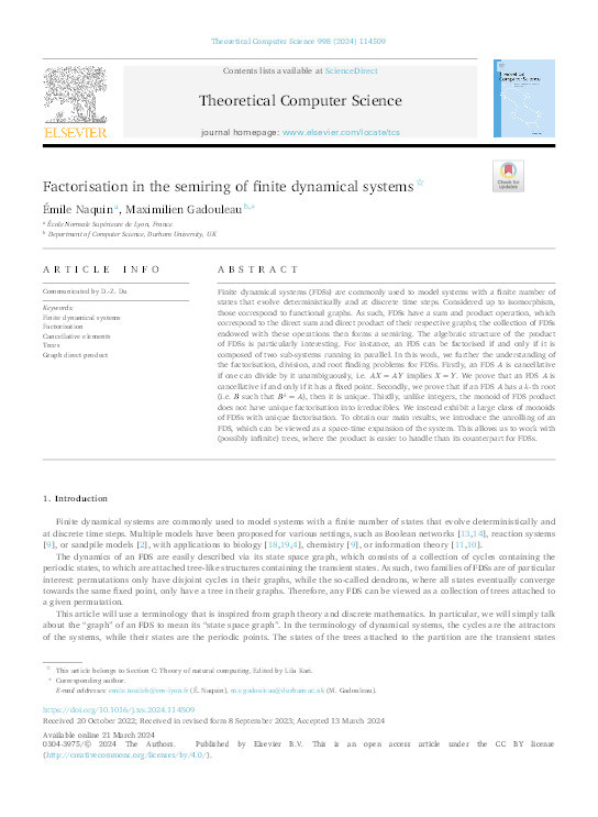 Factorisation in the semiring of finite dynamical systems Thumbnail