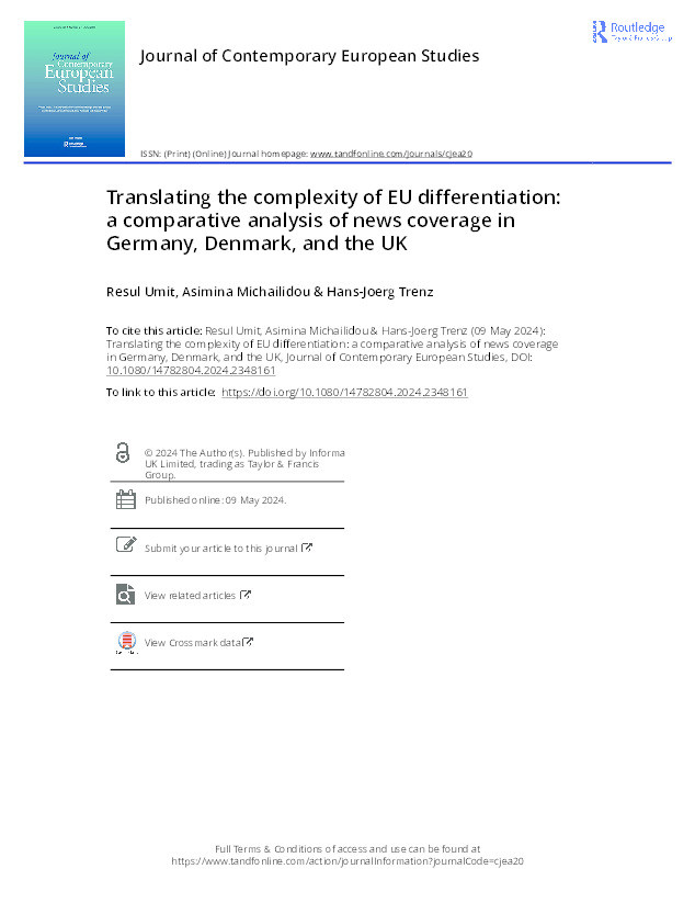 Translating the complexity of EU differentiation: a comparative analysis of news coverage in Germany, Denmark, and the UK Thumbnail