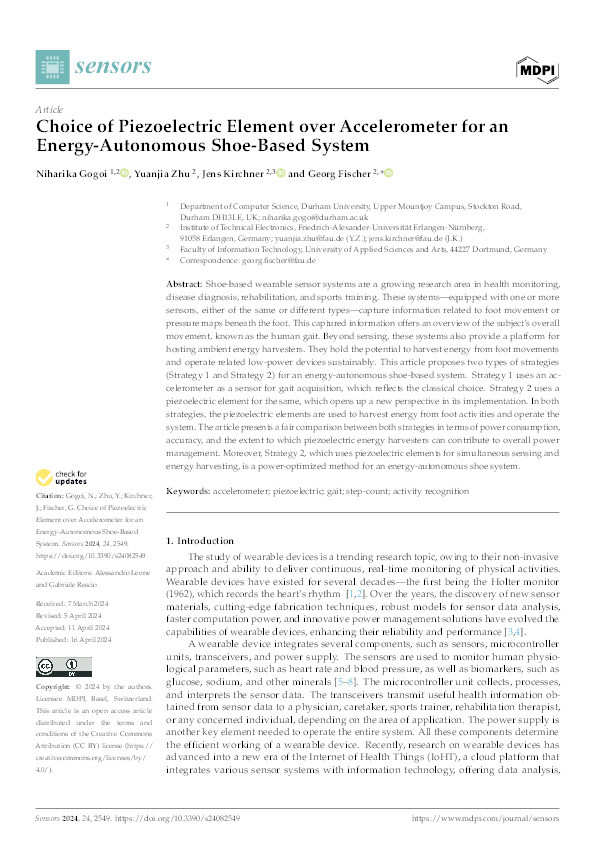 Choice of Piezoelectric Element over Accelerometer for an Energy-Autonomous Shoe-Based System Thumbnail